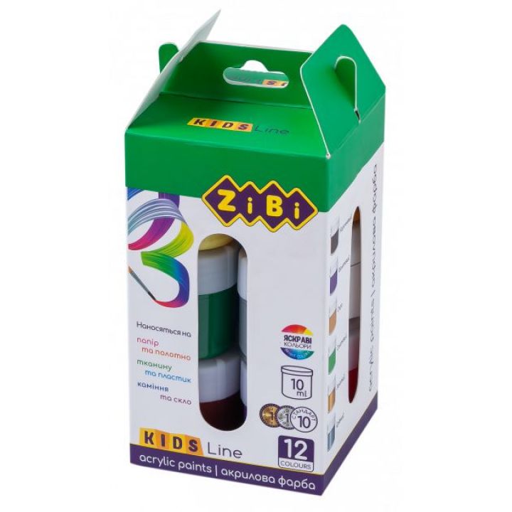 Краски акриловые ZiBi Kids Line по 10 мл 12 цветов (ZB.6662)