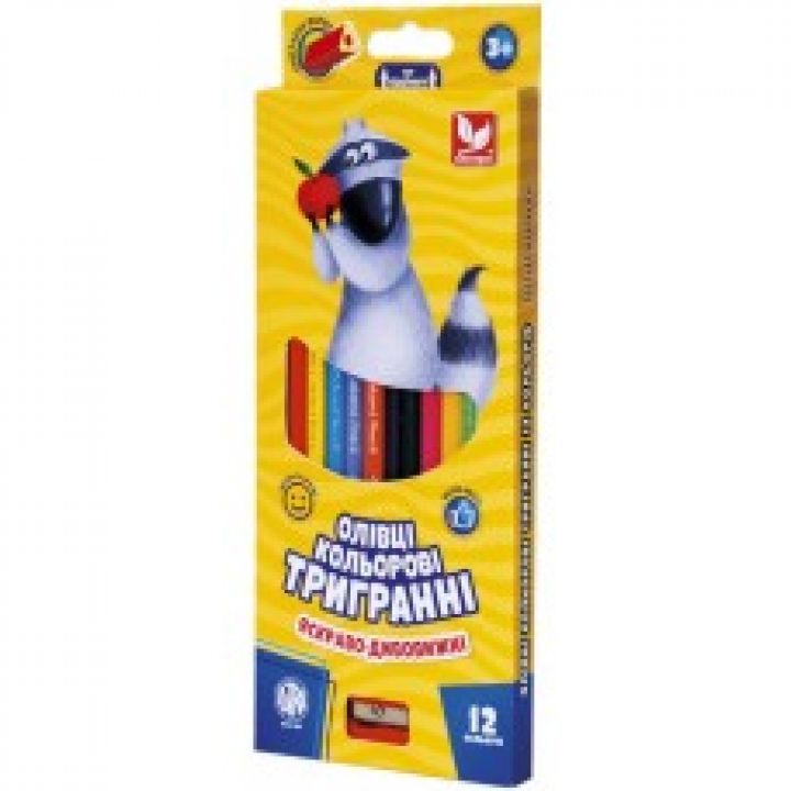 Карандаши цветные трехгранные с точилкой Школярик 12 цвета 12 шт (312110002-UA)
