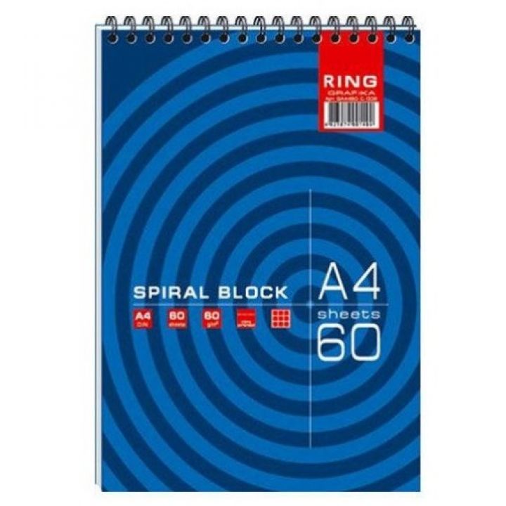 Блокнот А4 спираль сверху ГРАФИКА 60 листов (ВА4460-008)